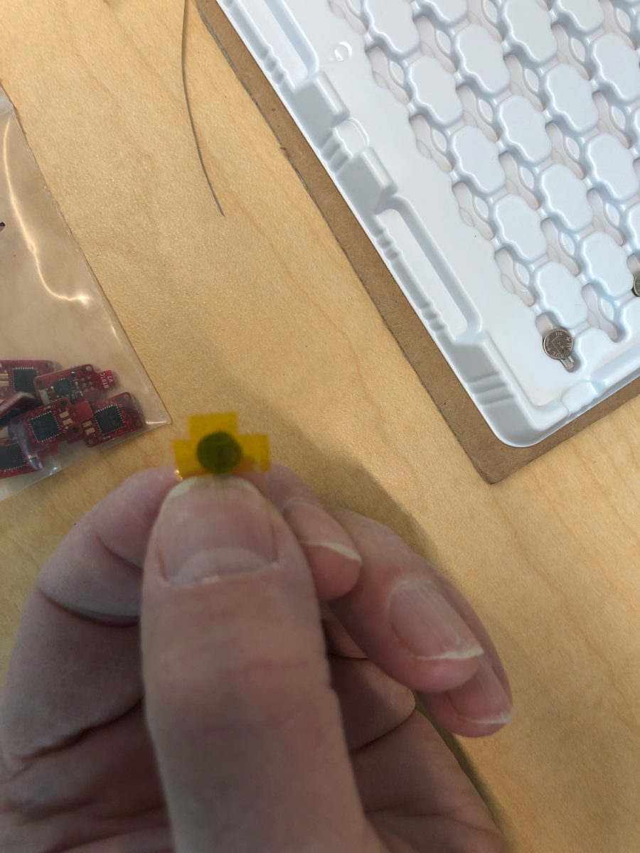 The same cell with the Kapton trimmed into a T shape around it