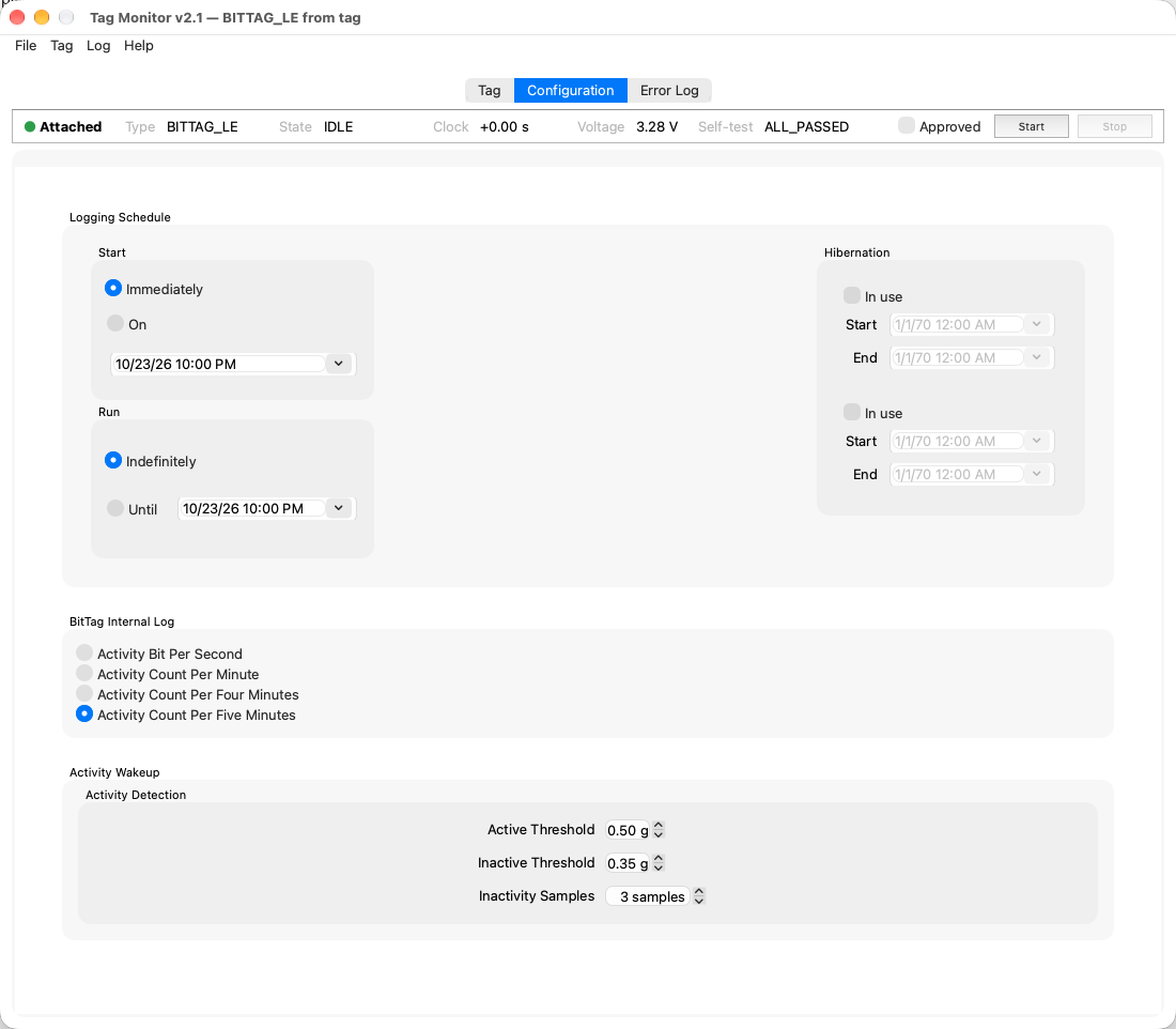 BitTag LE configuration