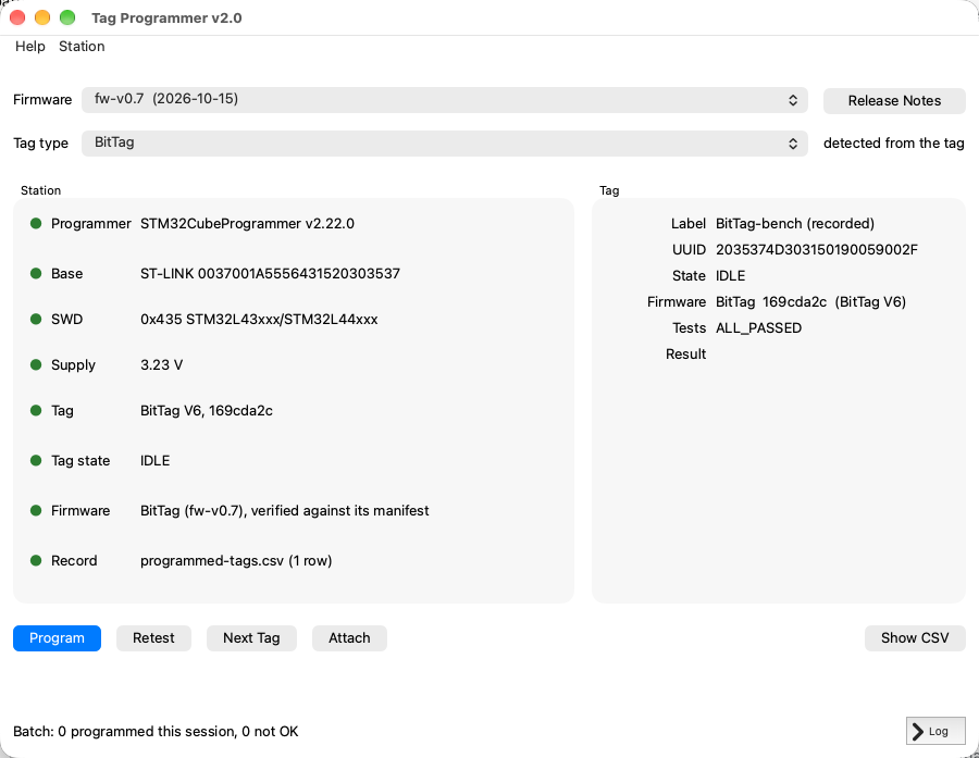 Tag Programmer ready to program a BitTag