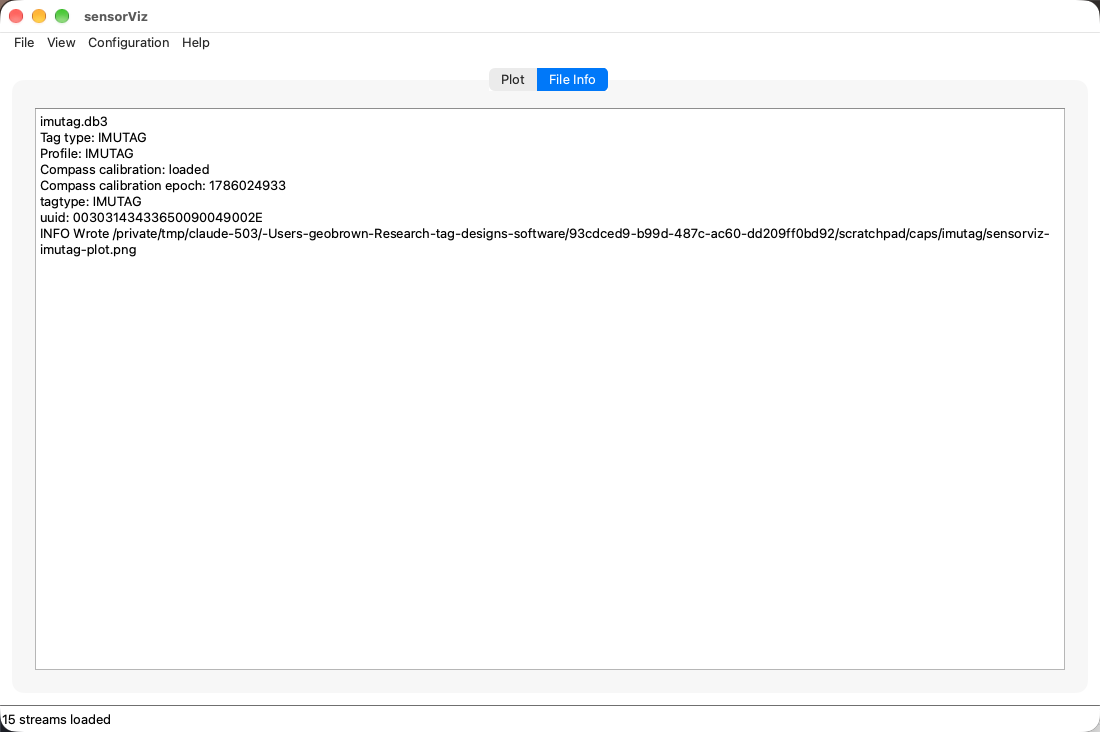 SensorViz File Info tab for an IMUTag log