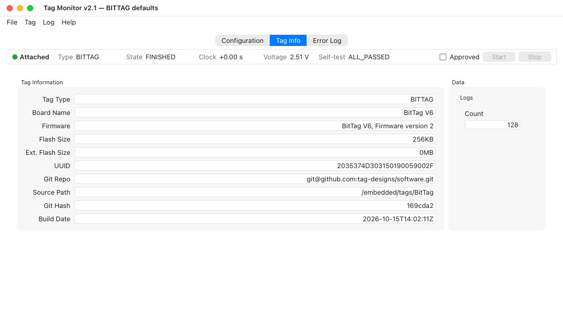 The Tag Info tab of a finished BitTag