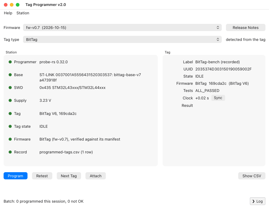 Tag Programmer ready to program a BitTag